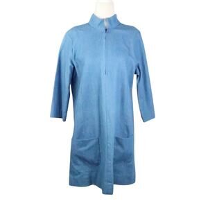 Vintage 60s Blue Chambray Denim Shift Mini Dress Mod Mockneck
